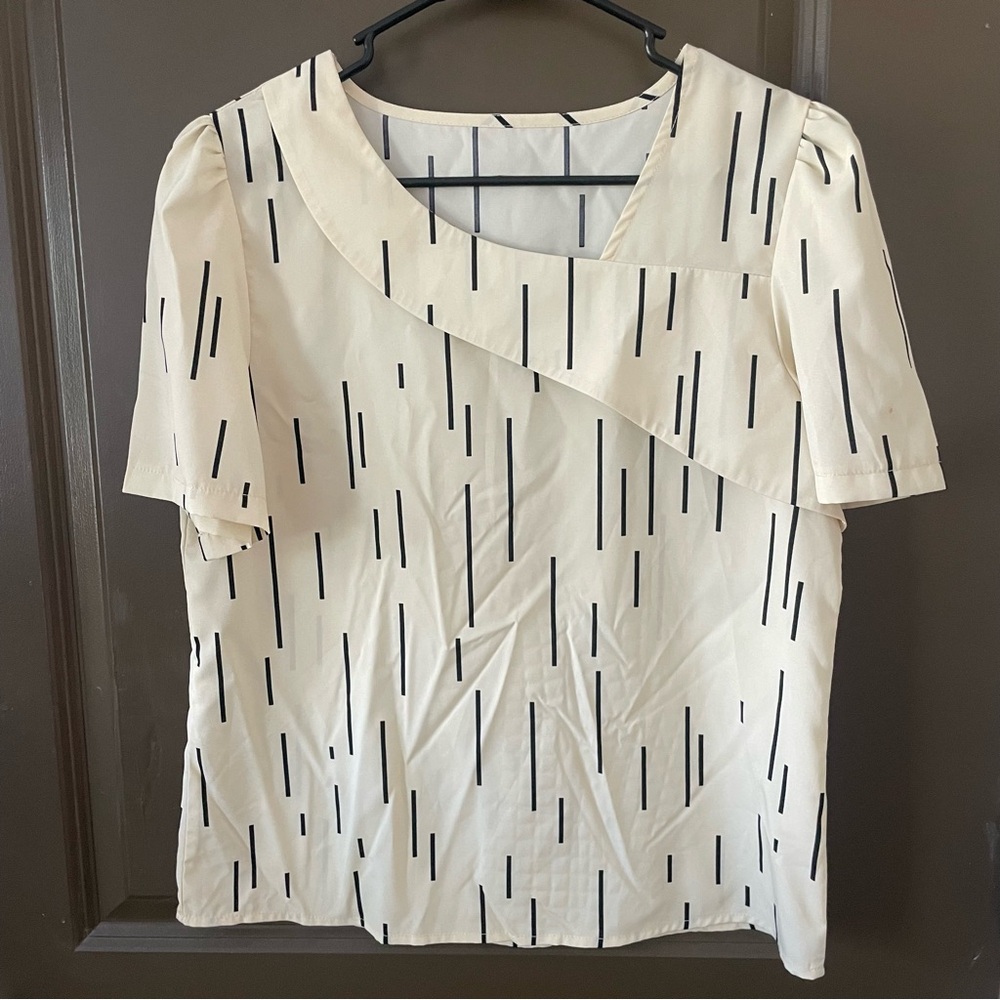 YOINS Cream and Black Asymmetrical Sailor Collar Blouse